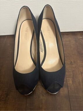 Nine West Navy Suede Peep-Toe Heels